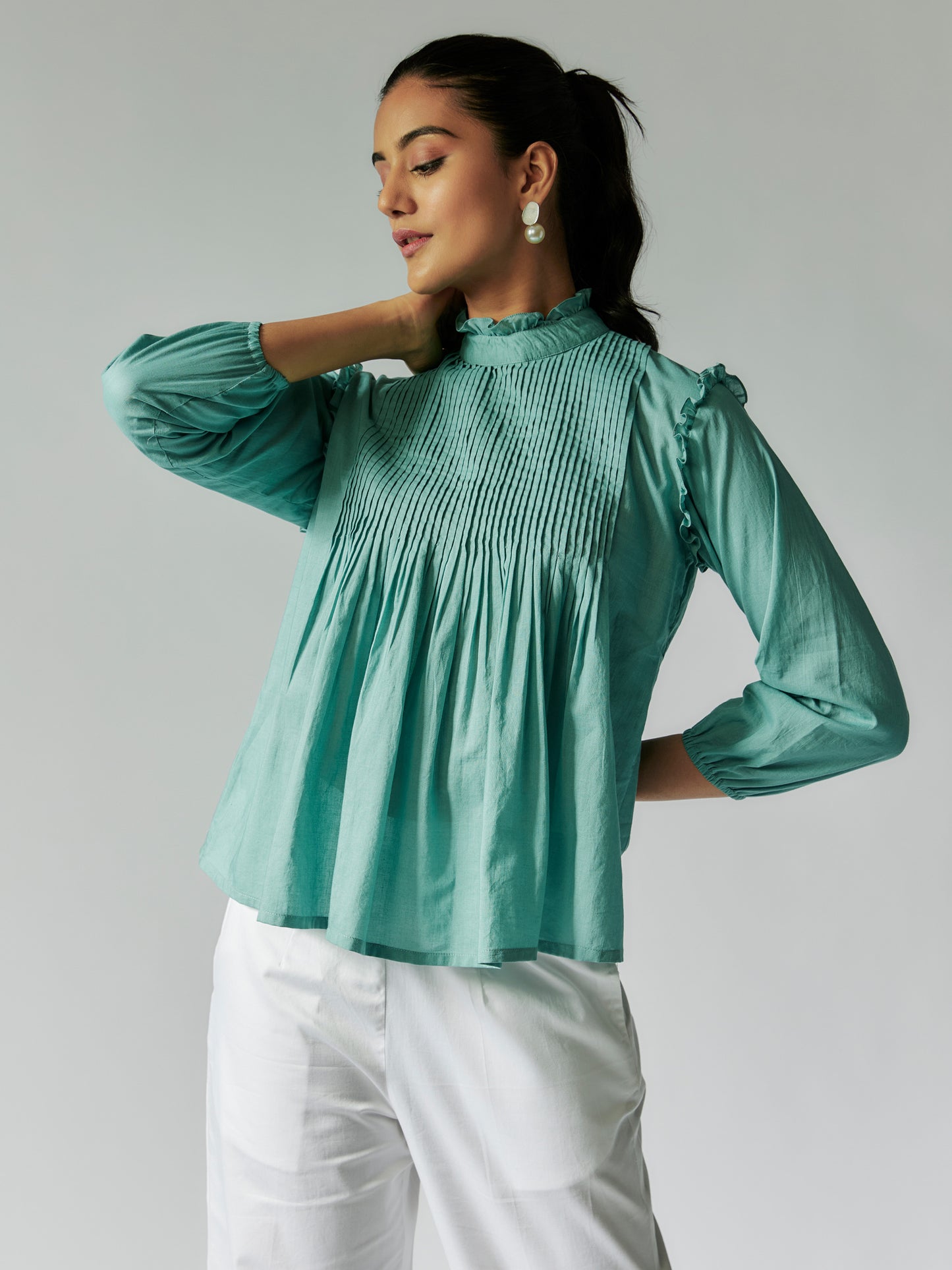 Wasabi Green Cotton Mul Co-ord Set With Pintuck Detail