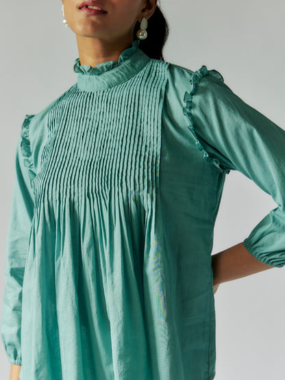 Wasabi Green Cotton Mul Co-ord Set With Pintuck Detail