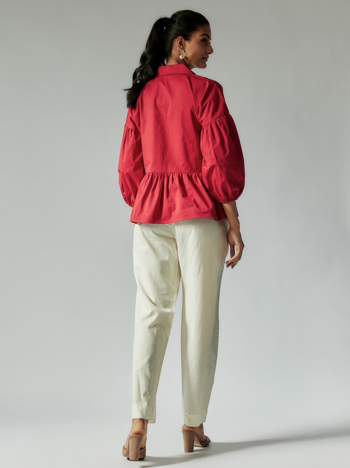 Red and Cream Cotton Linen Co-ords Set