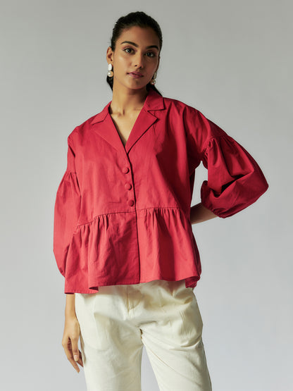 Red and Cream Cotton Linen Shirt