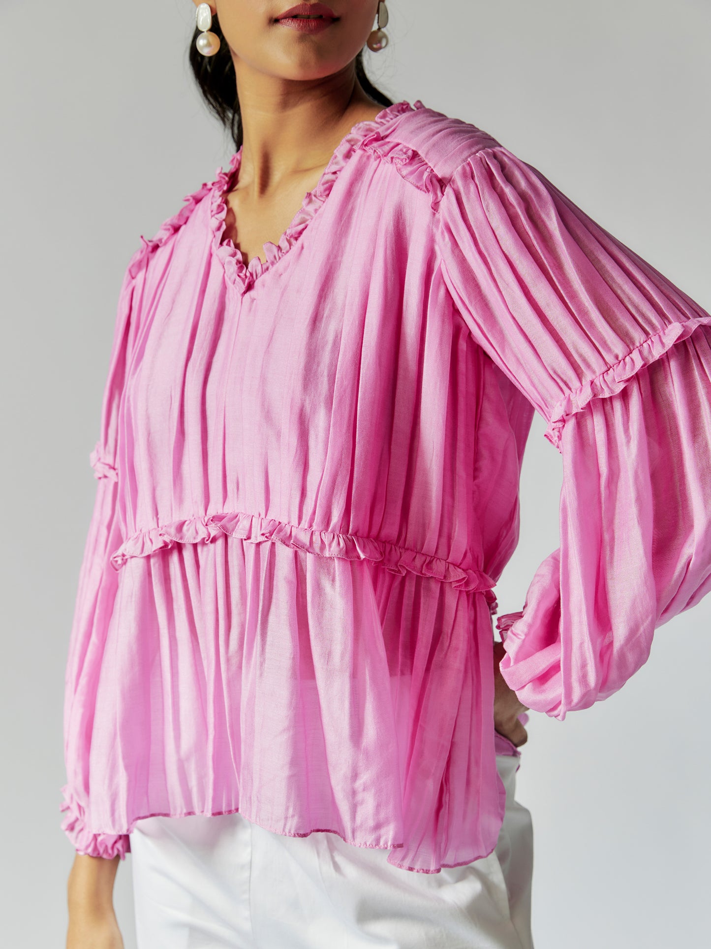 Ruched Pink Cotton Silk Top