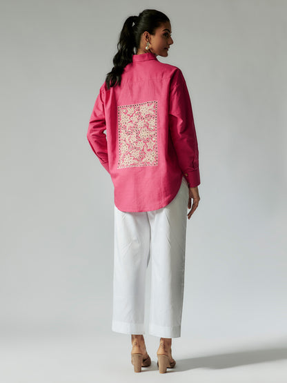 Pink Cotton Linen Cut-work Embroidered Co-ord Set
