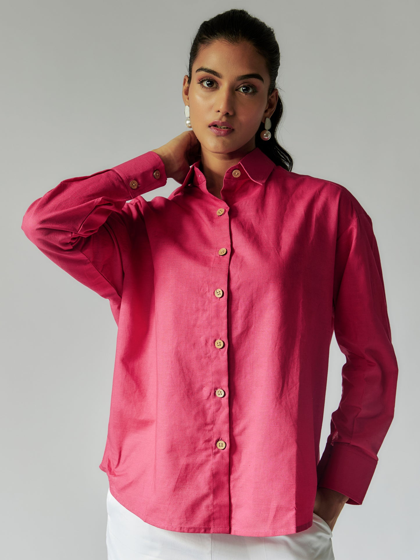 Pink Cotton Linen Cut-work Embroidered Co-ord Set