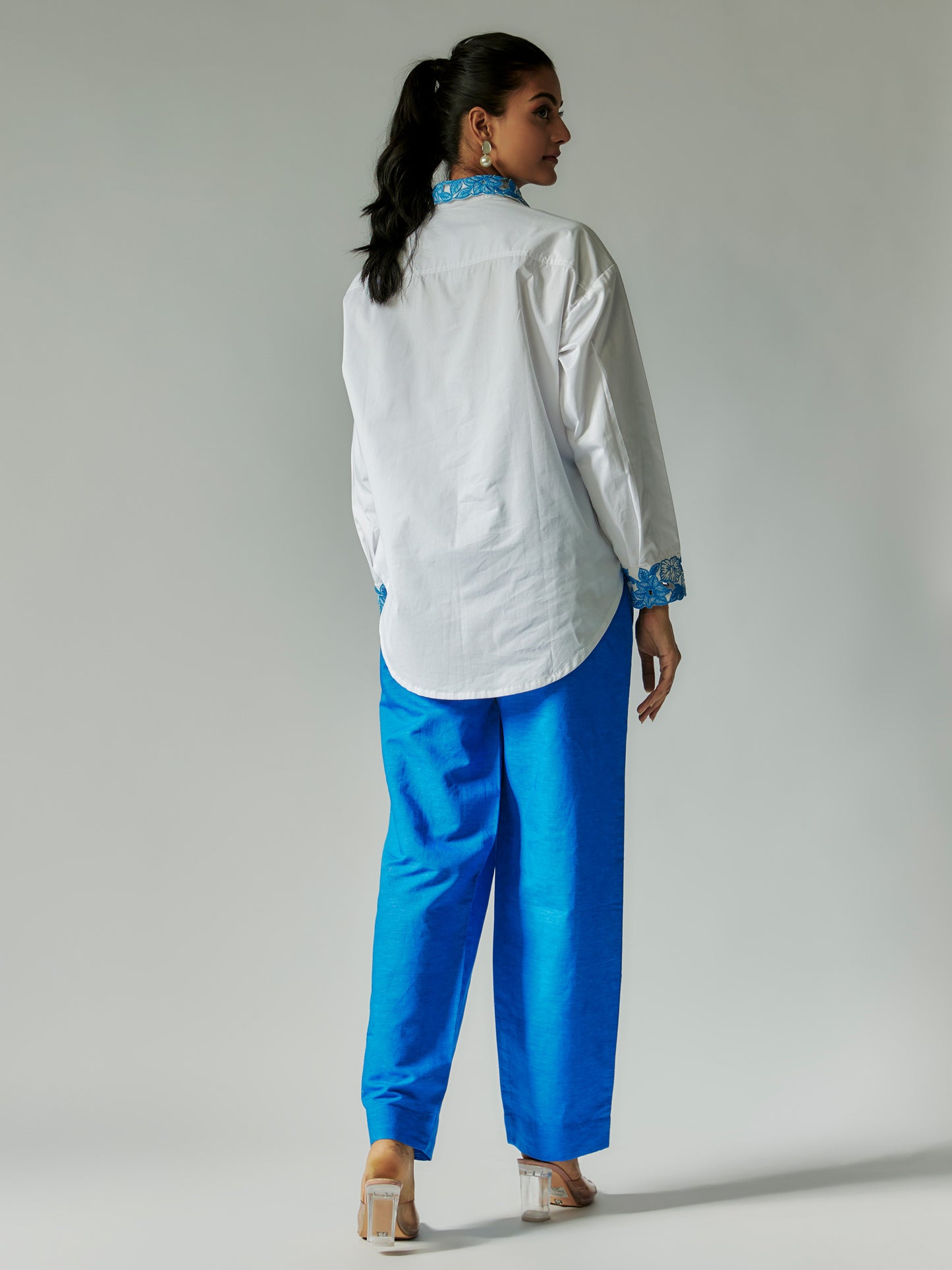 White Cotton Linen  Co-ord Set with Cut-Work Embroidery