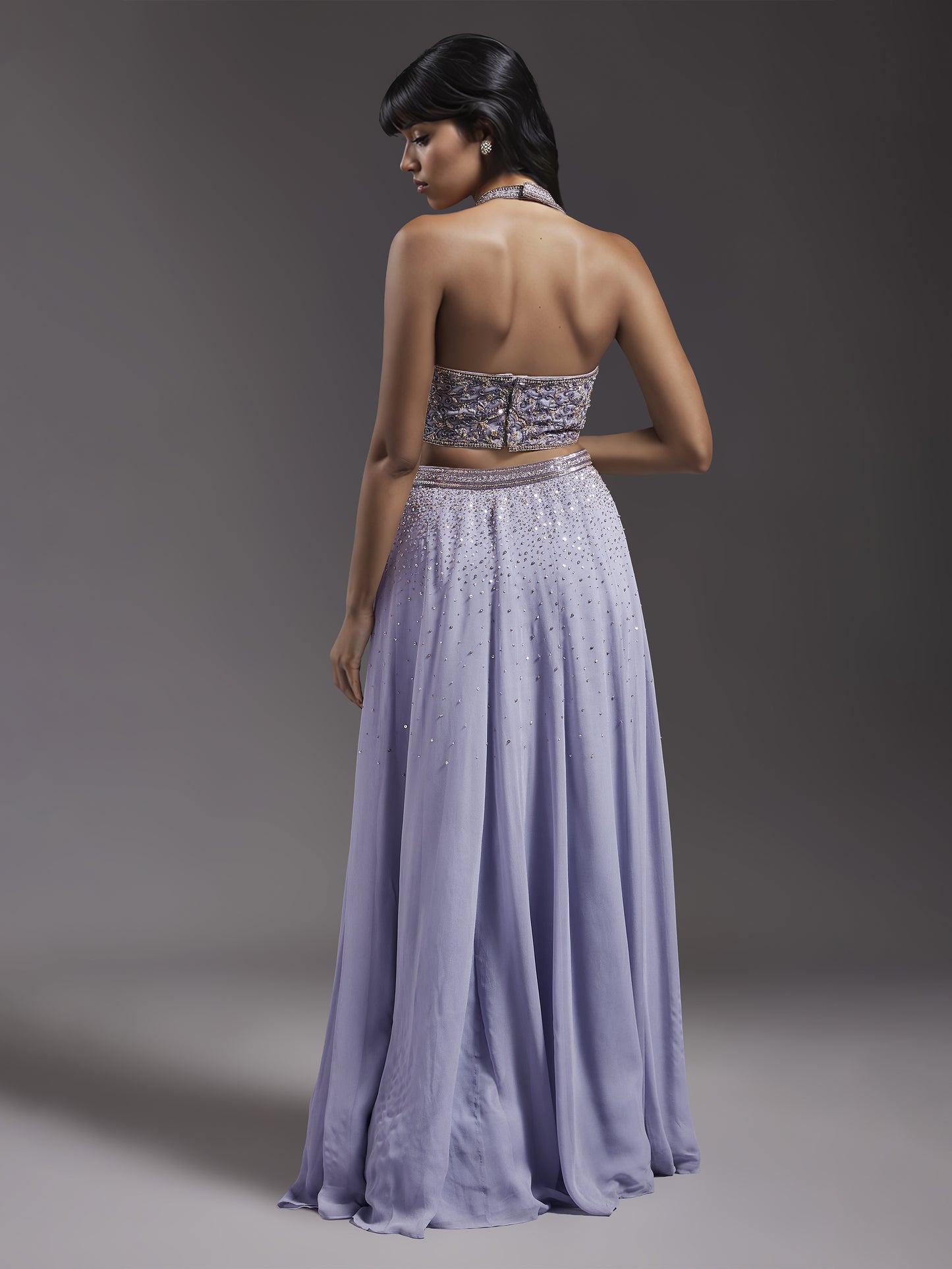 Lilac Georgette Embroidered Skirt Set