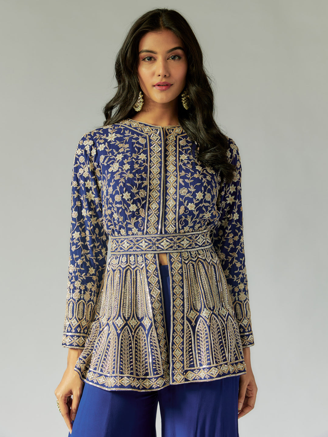 Navy Blue Net and Georgette Sharara Set with Ivory Work