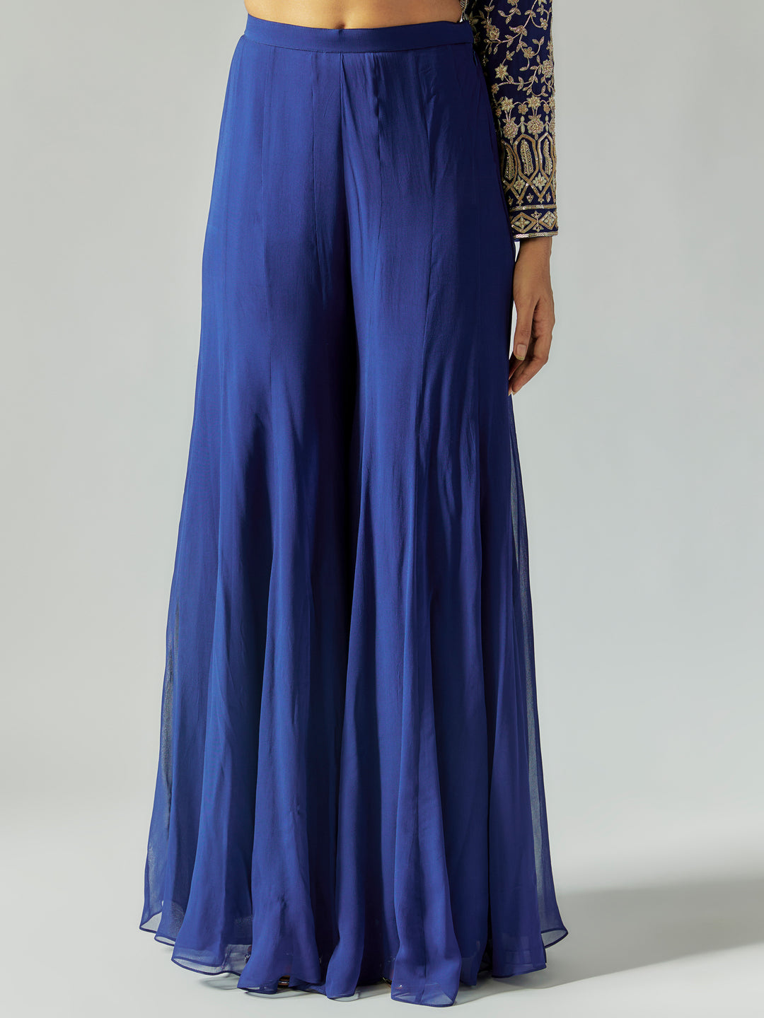 Navy Blue Net and Georgette Sharara Set with Ivory Work