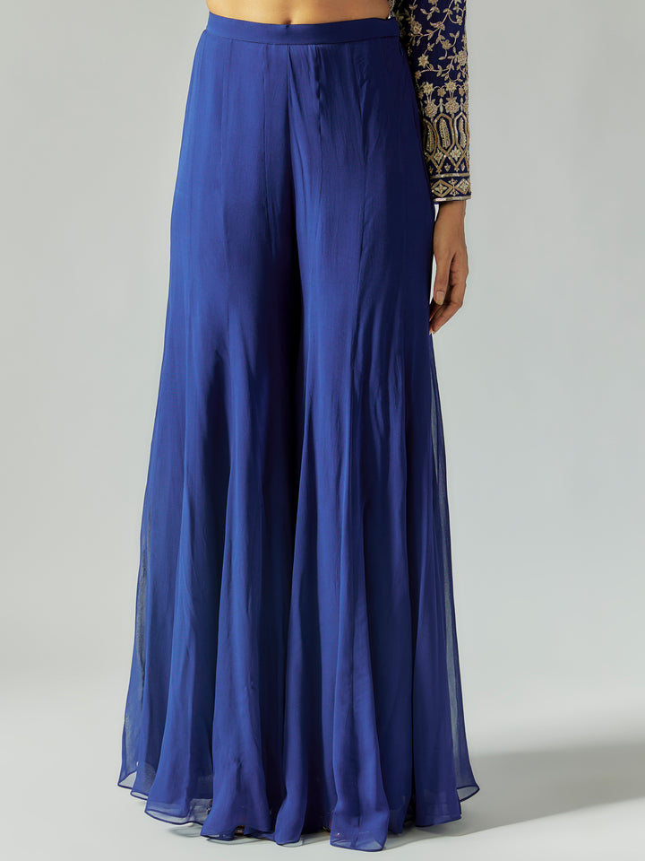 Navy Blue Net and Georgette Sharara Set with Ivory Work