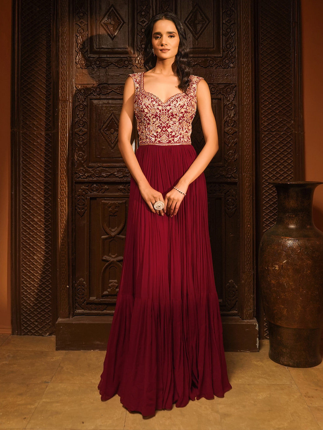 Red Hand Embroidered Gown