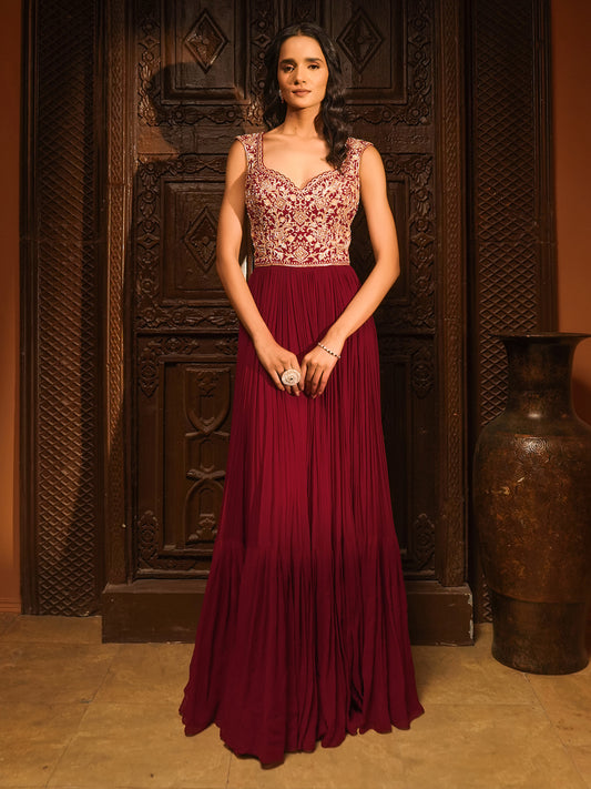 Red Hand Embroidered Gown