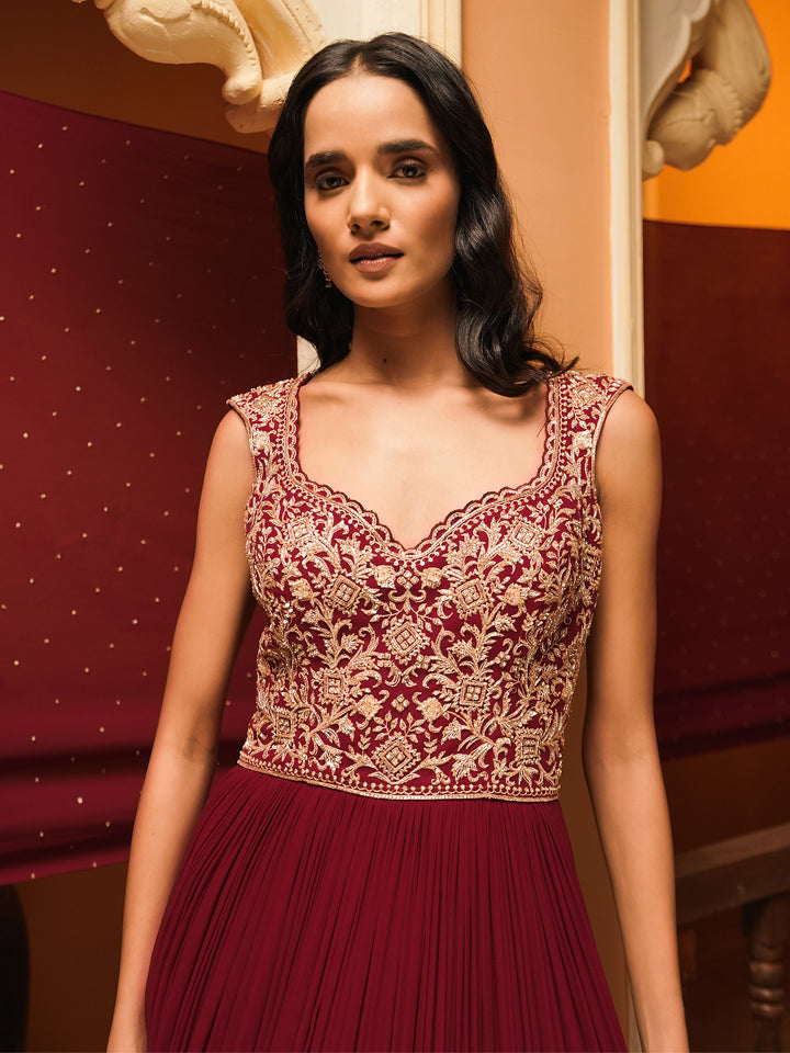 Red Hand Embroidered Gown