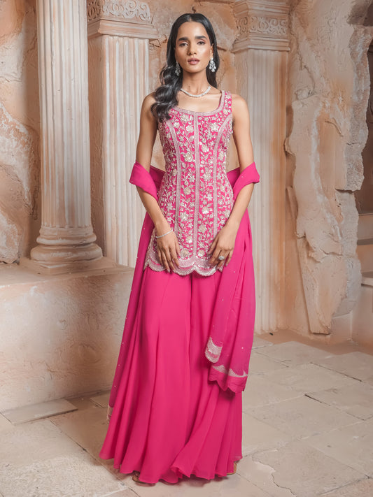 Fushcia Pink Kurta Sharara Set