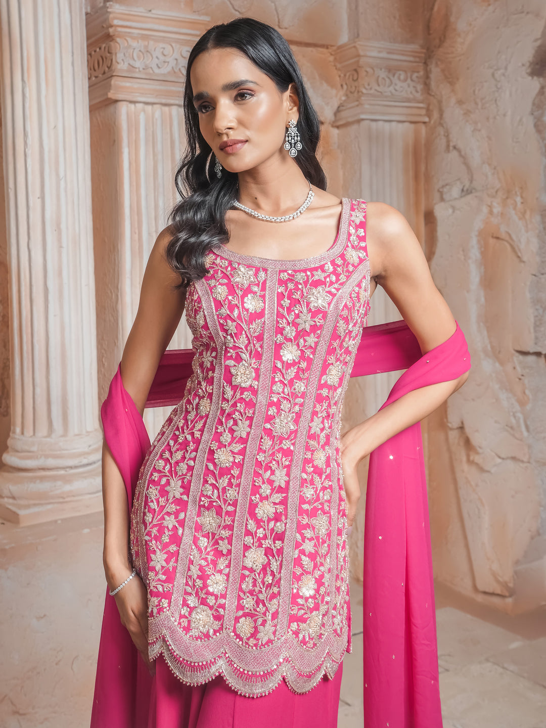 Fushcia Pink Kurta Sharara Set