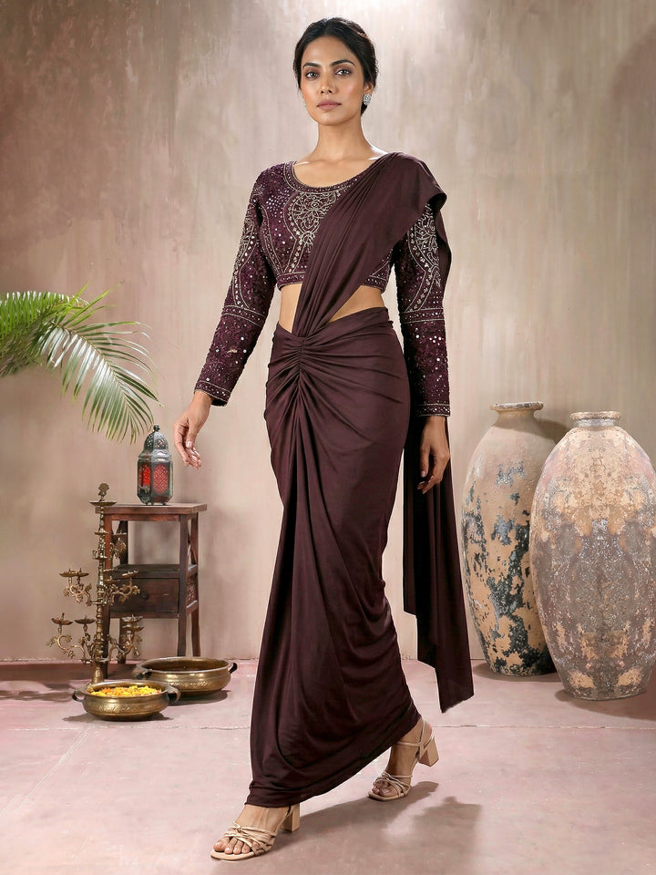 Brown Blouse with Lycra Drape Saree