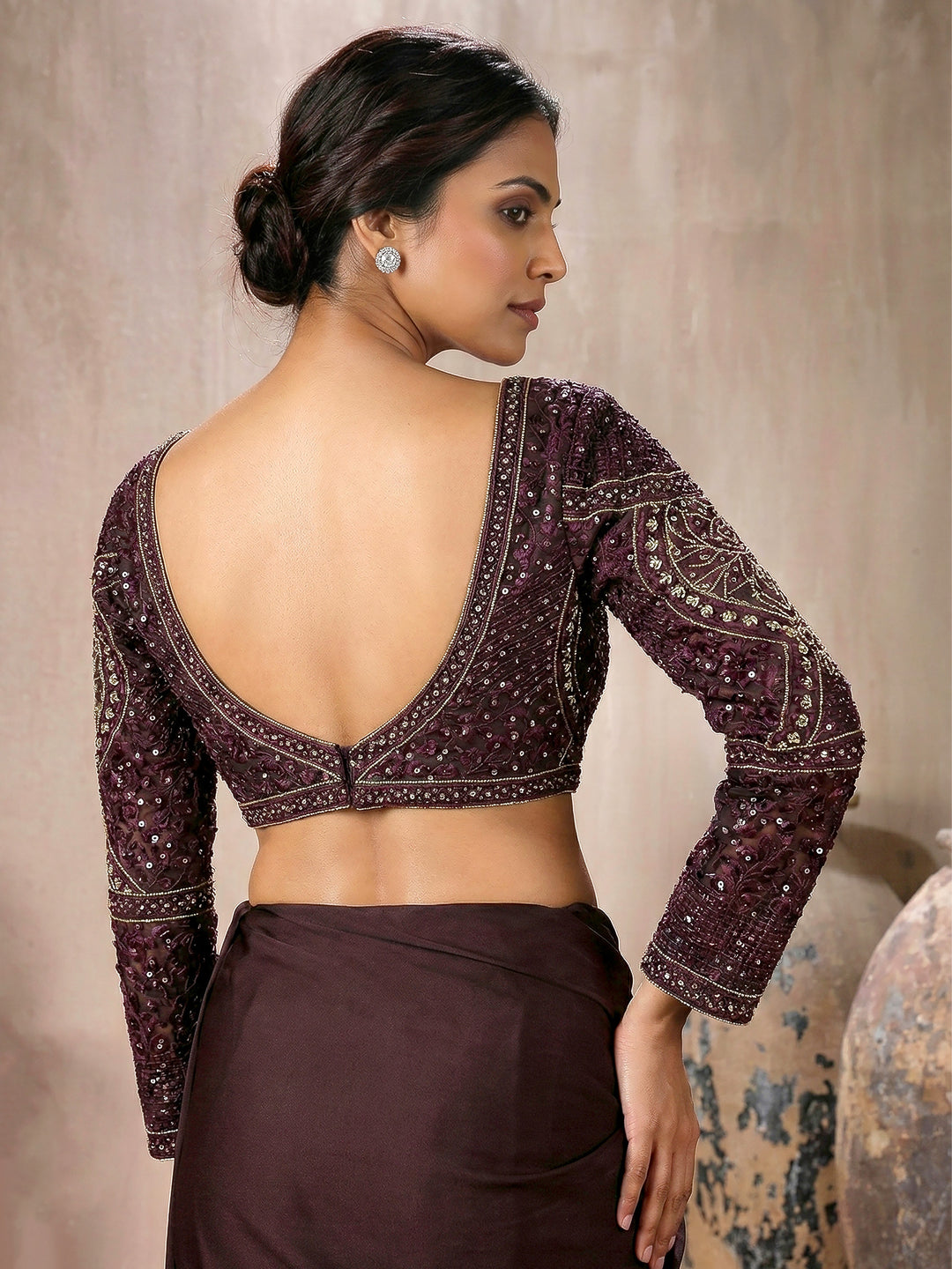 Brown Blouse with Lycra Drape Saree