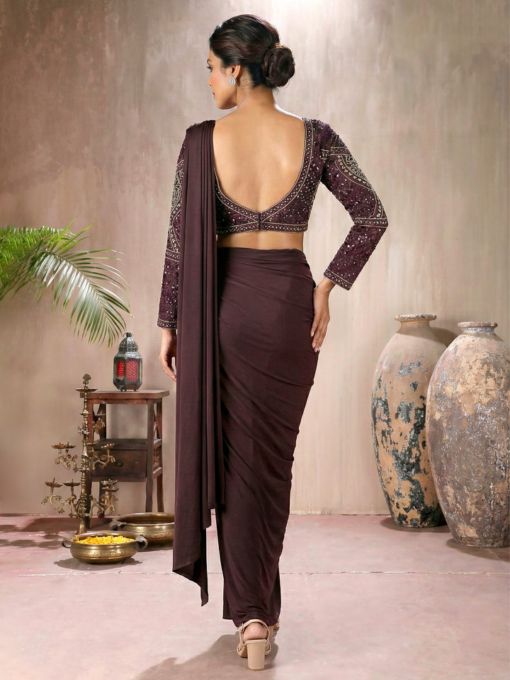 Brown Blouse with Lycra Drape Saree