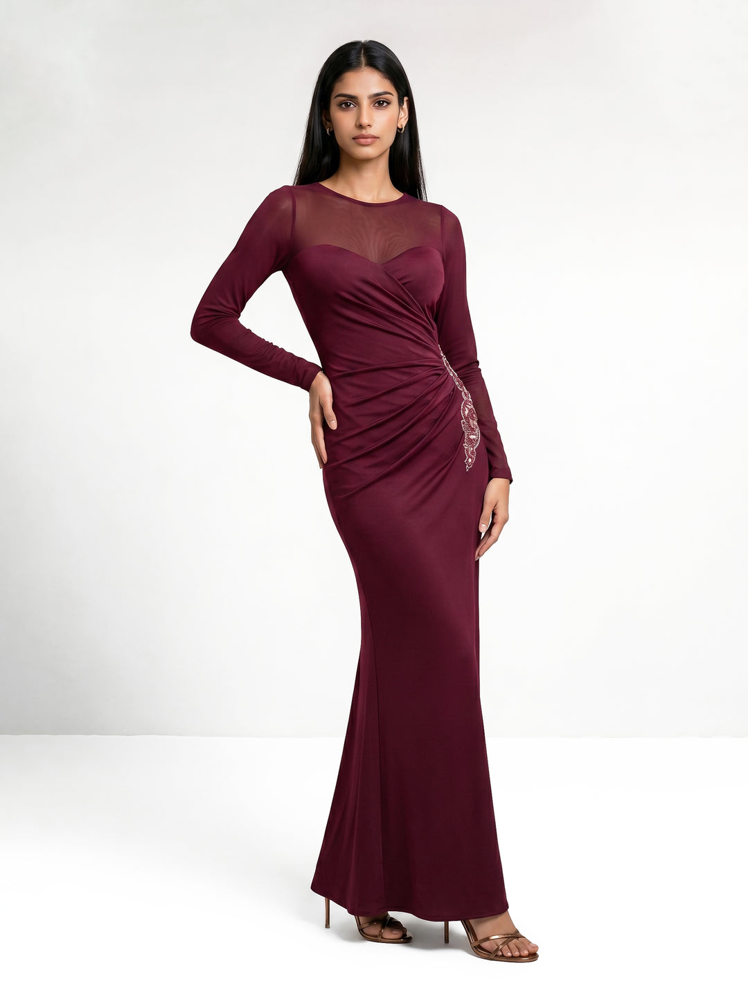 Maroon Draped Elegance Gown