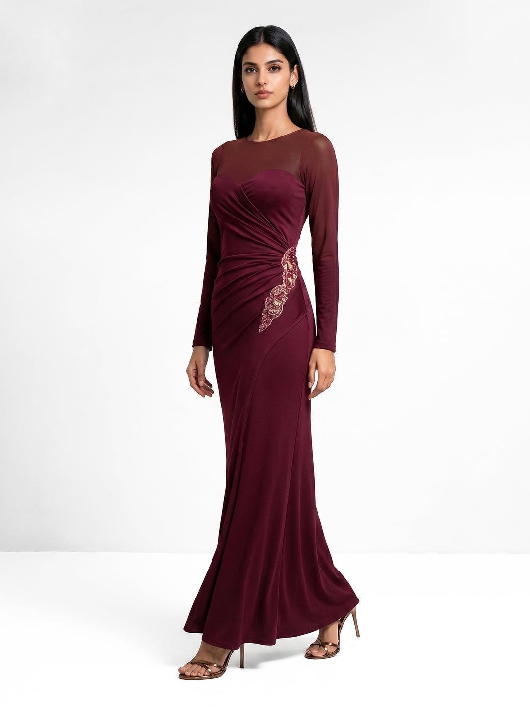 Maroon Draped Elegance Gown