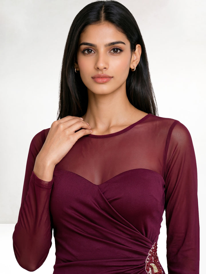 Maroon Draped Elegance Gown