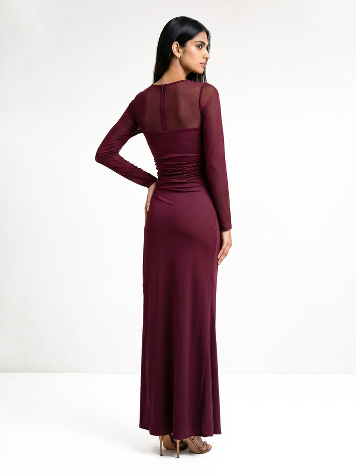 Maroon Draped Elegance Gown