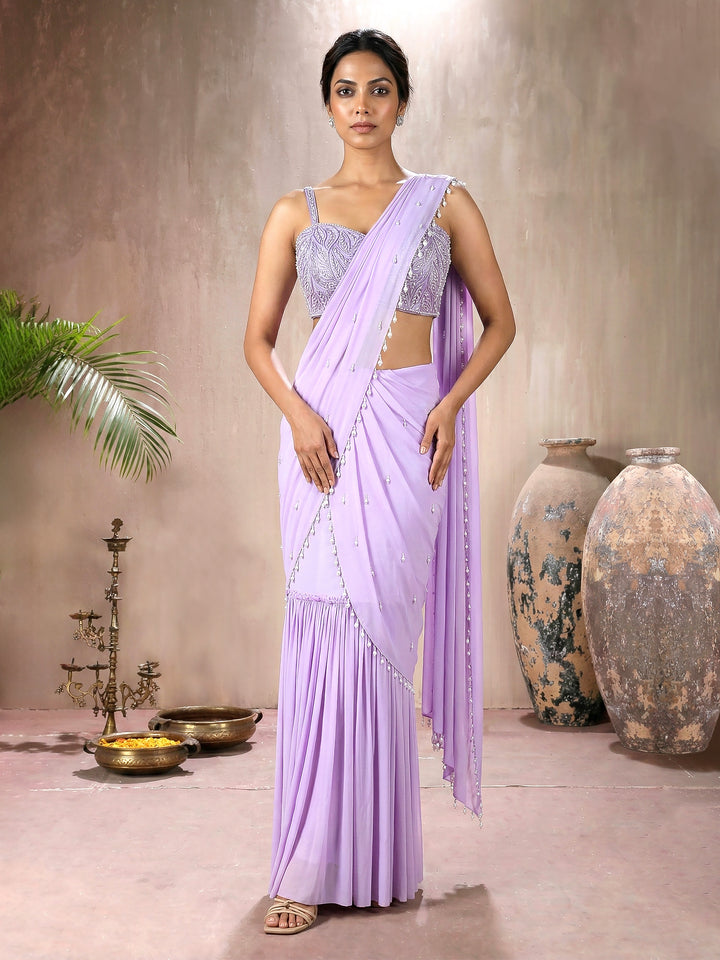 Lilac Pearl Blouse with Drape Saree