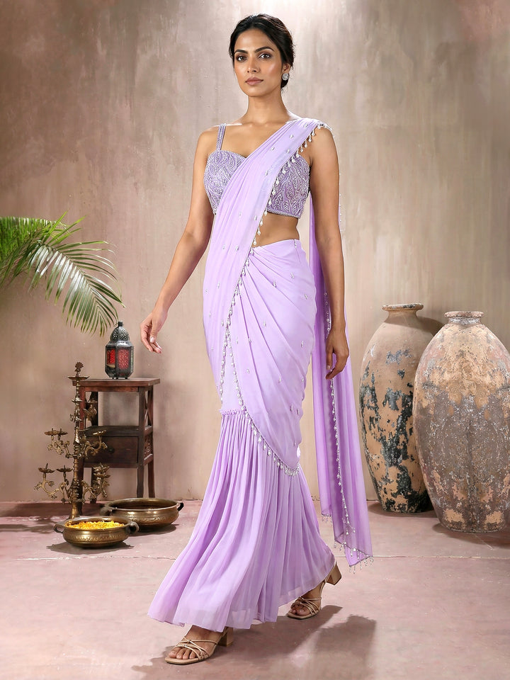 Lilac Pearl Blouse with Drape Saree