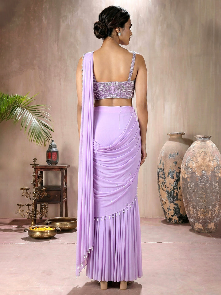 Lilac Pearl Blouse with Drape Saree
