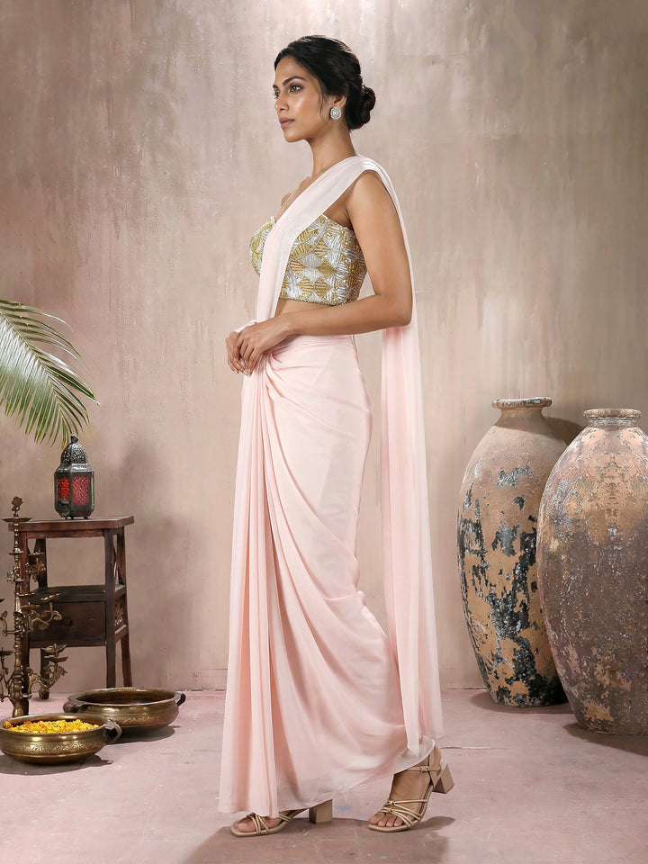 Pink Blouse with Lycra Drape Saree