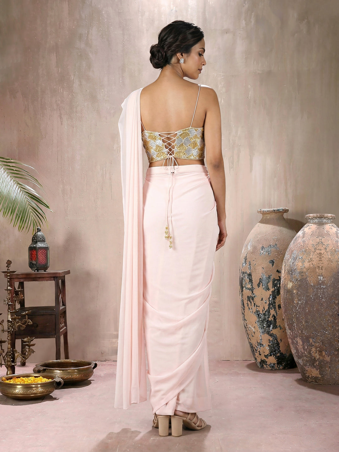 Pink Blouse with Lycra Drape Saree