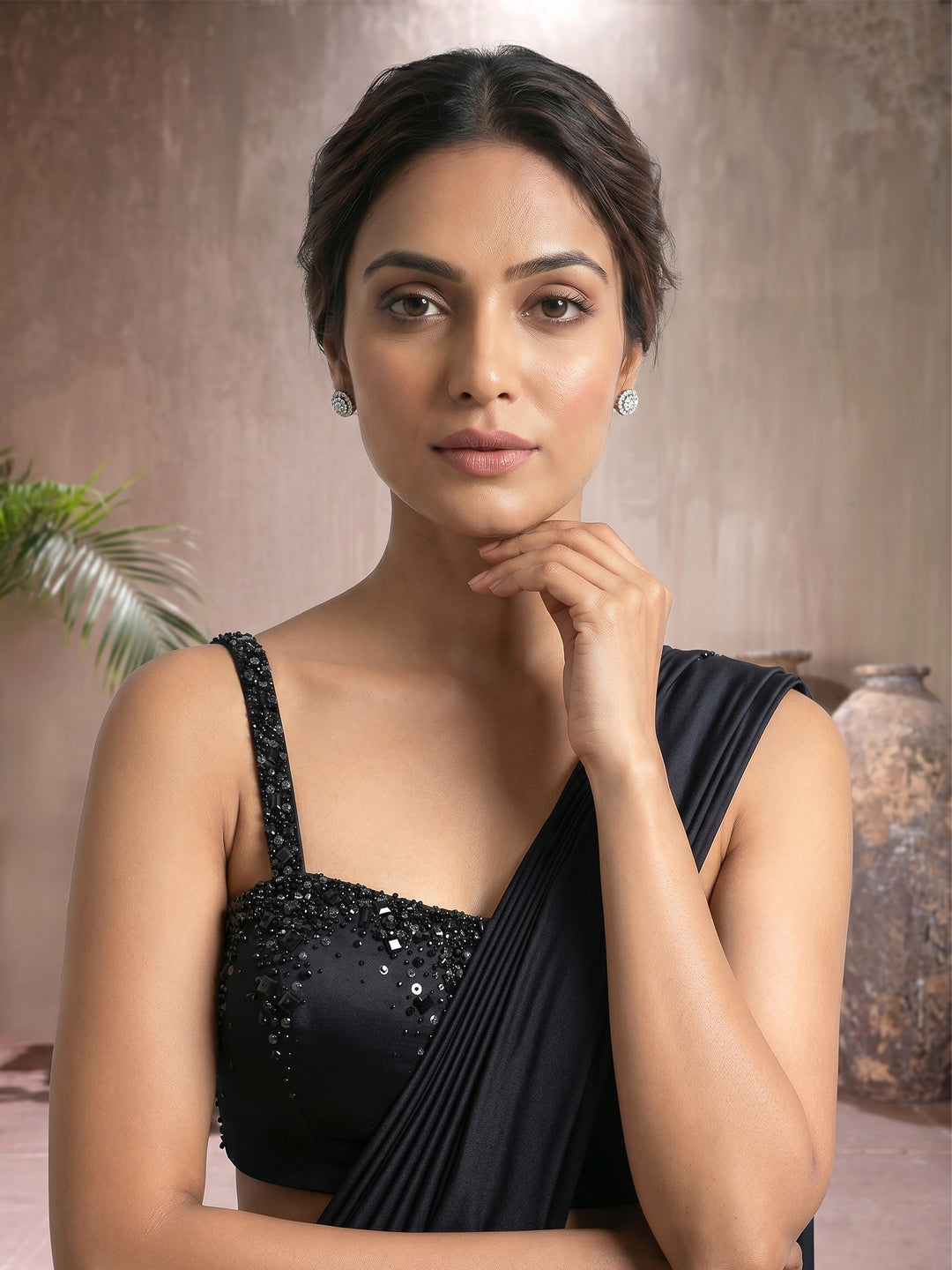Black Blouse with Lycra Drape Saree