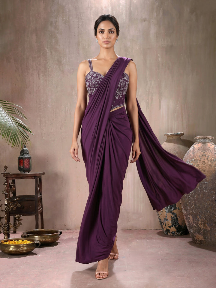 Wine Blouse with Lycra Drape Saree