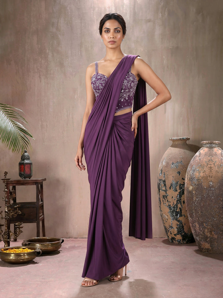 Wine Blouse with Lycra Drape Saree