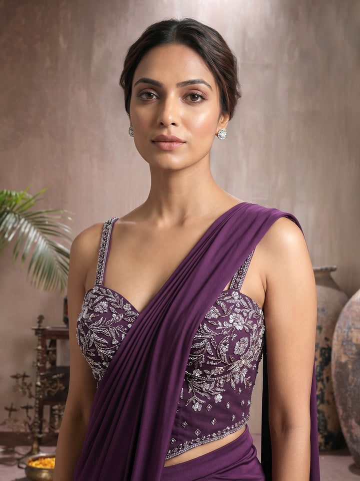 Wine Blouse with Lycra Drape Saree
