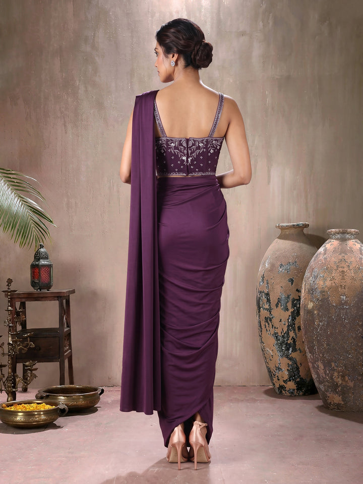 Wine Blouse with Lycra Drape Saree