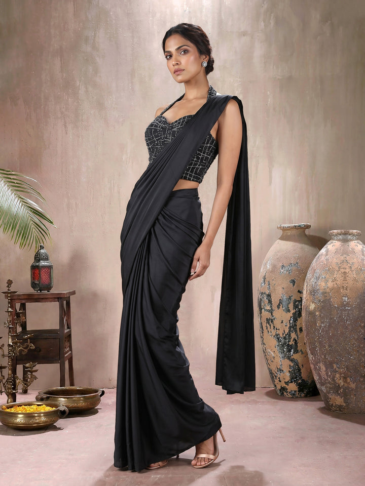 Black Halter Blouse with Drape Saree