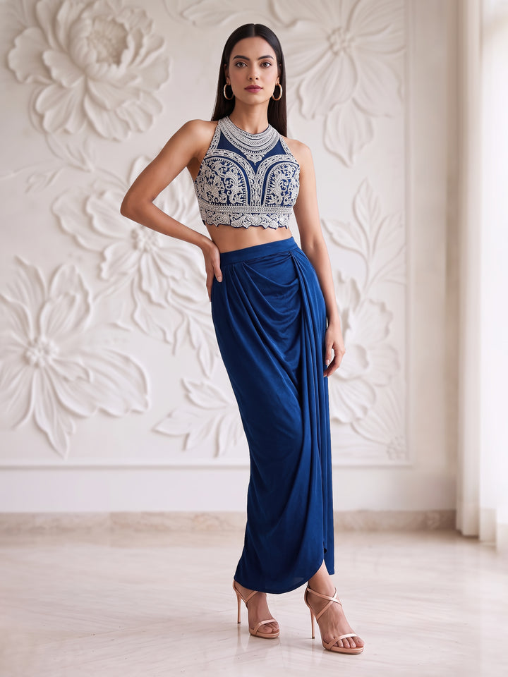 Navy Blue Blouse with Lycra Skirt