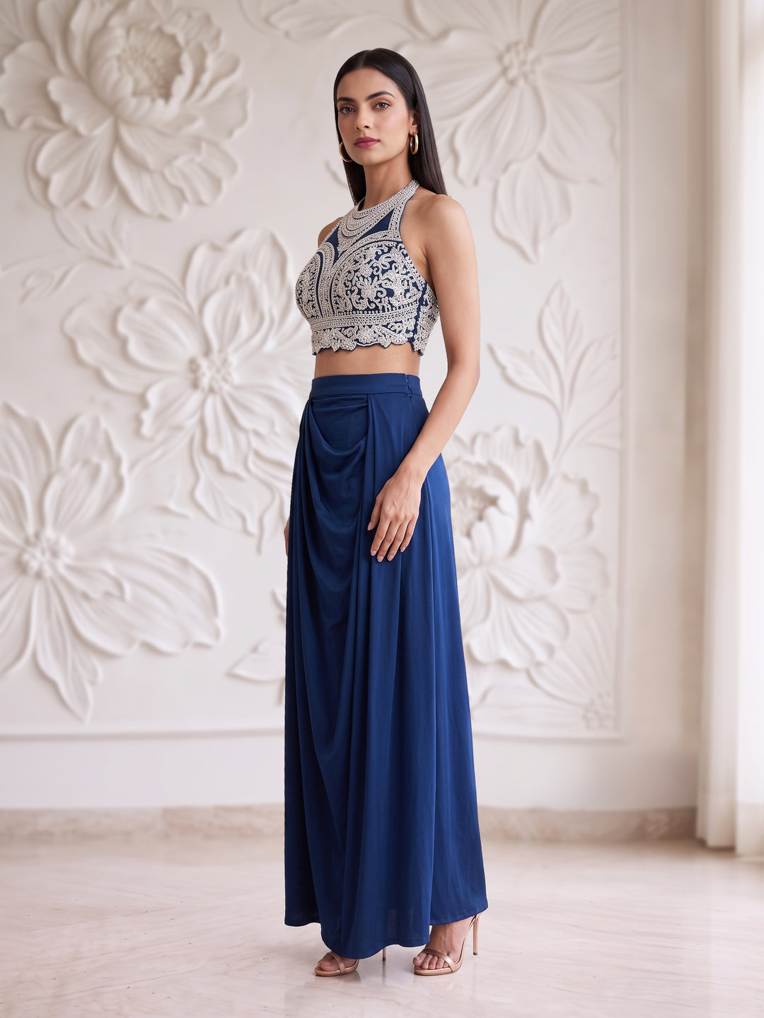Navy Blue Blouse with Lycra Skirt