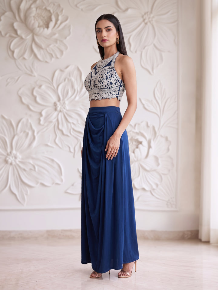 Navy Blue Blouse with Lycra Skirt