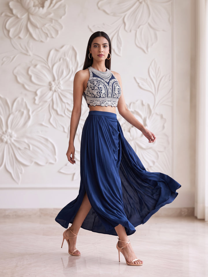 Navy Blue Blouse with Lycra Skirt