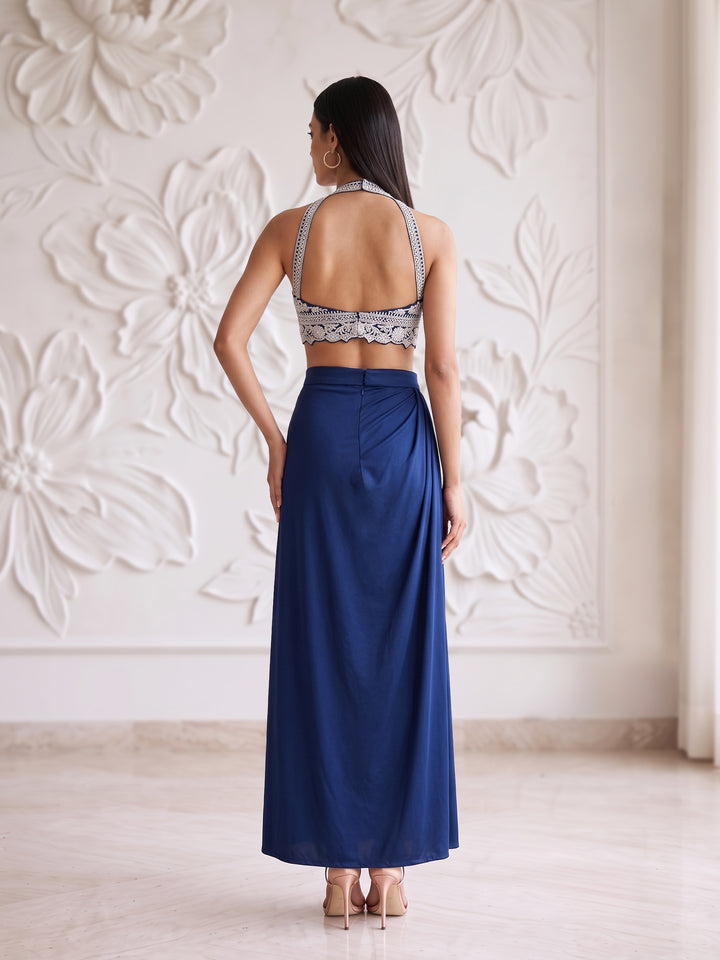 Navy Blue Blouse with Lycra Skirt