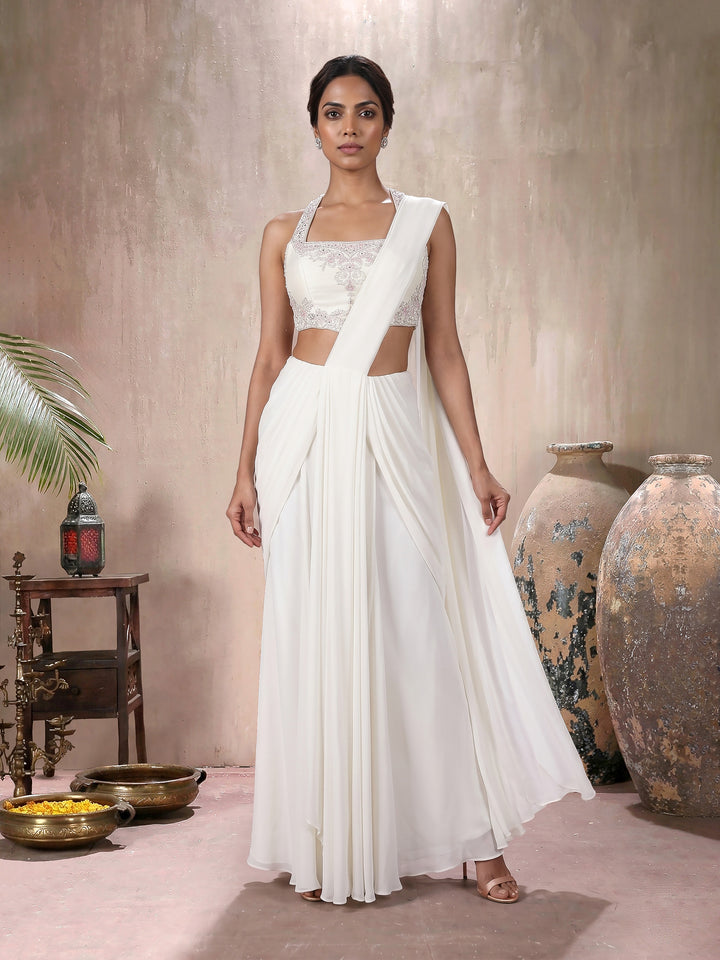 Ivory Halter Blouse with Drape Saree