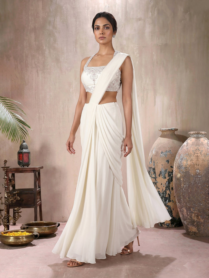 Ivory Halter Blouse with Drape Saree