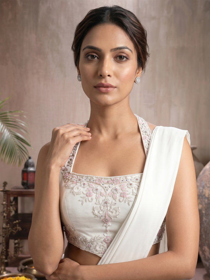 Ivory Halter Blouse with Drape Saree