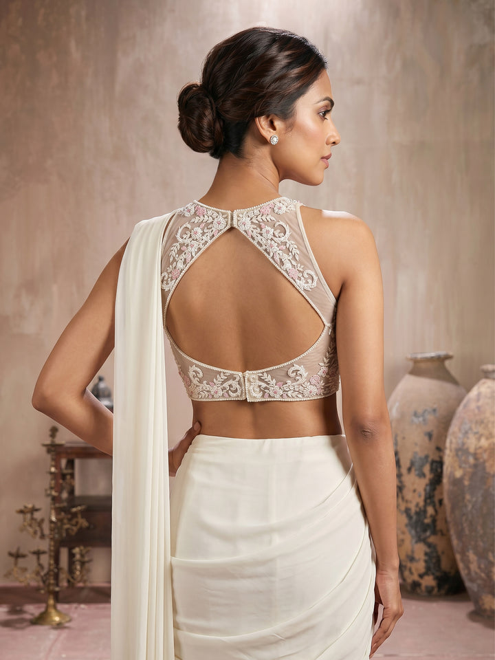 Ivory Halter Blouse with Drape Saree