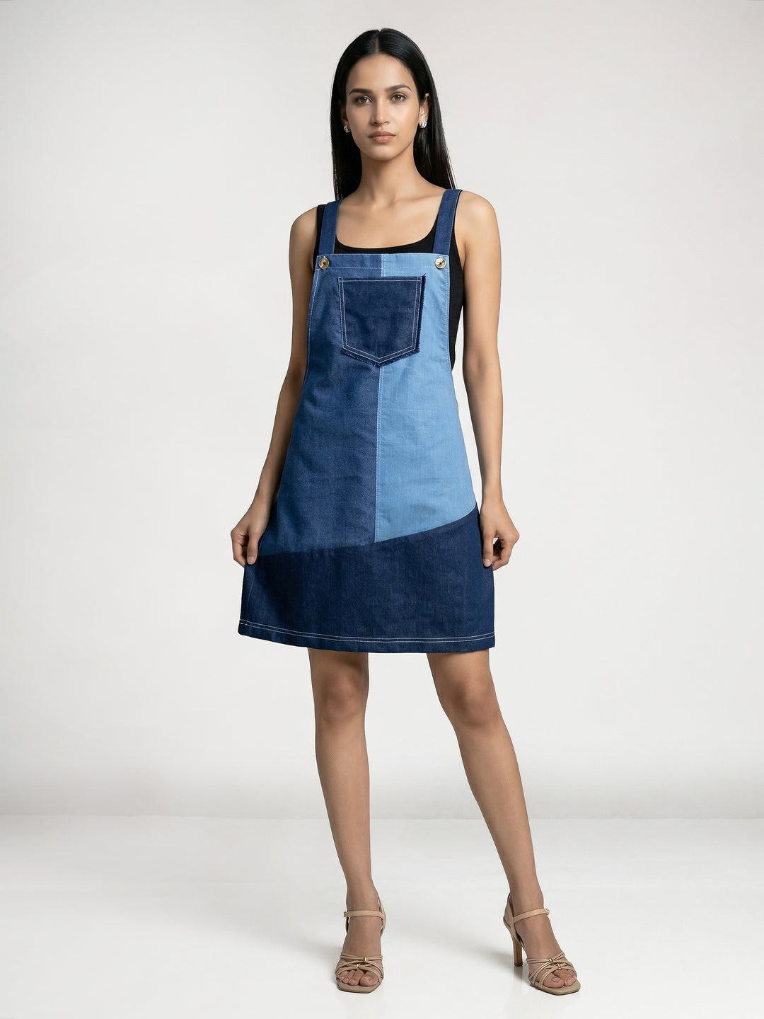 Colourblock Blue Denim Concept Short Dress