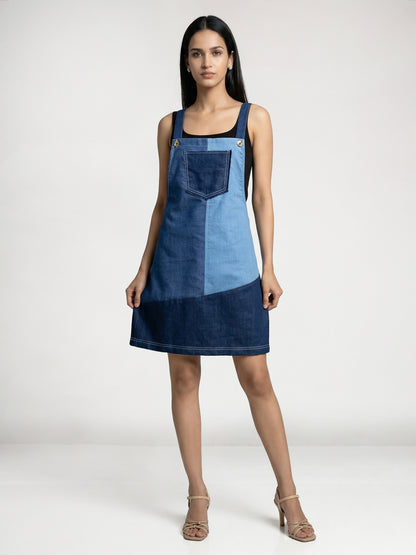 Colourblock Blue Denim Concept Short Dress