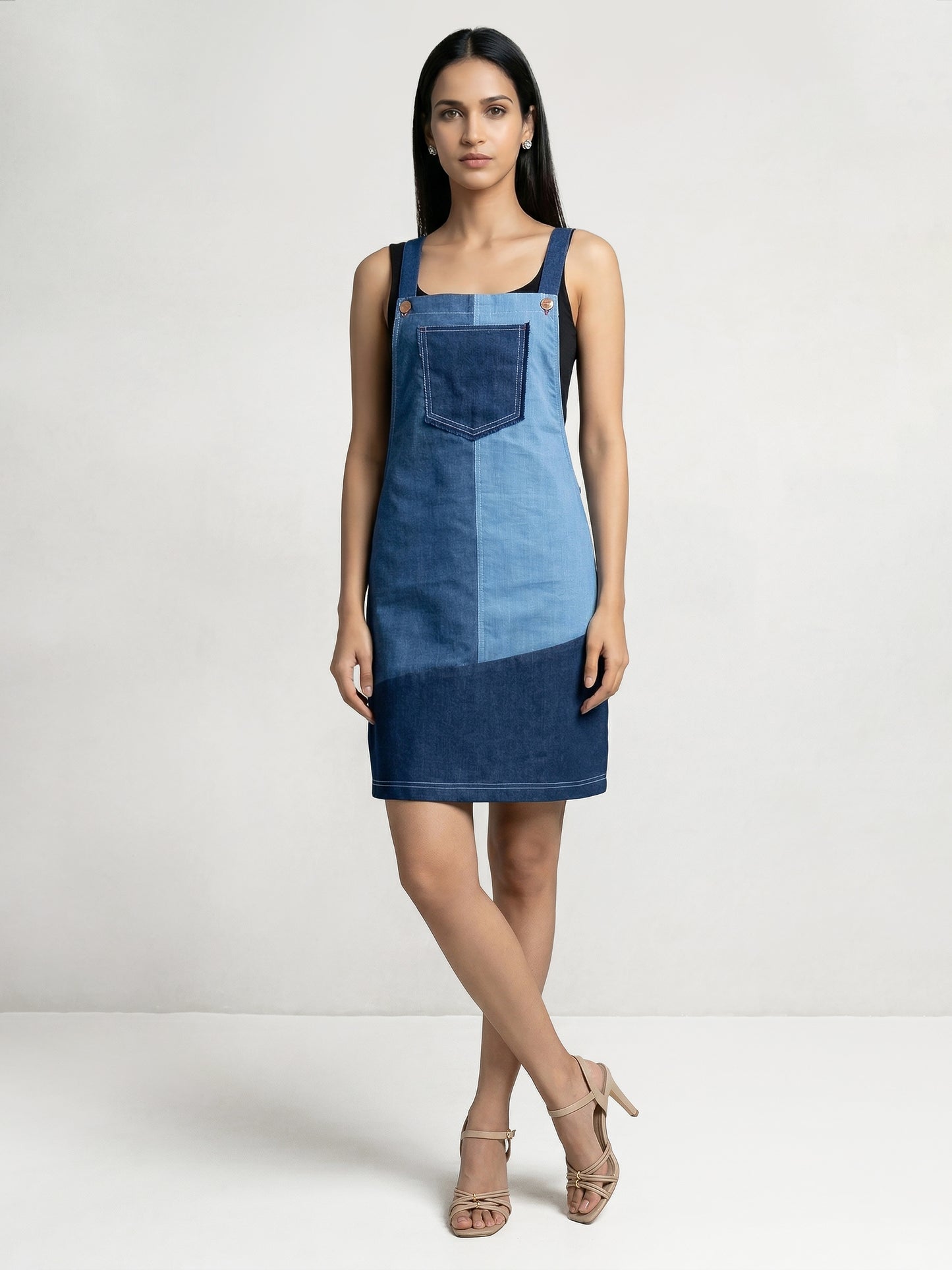 Colourblock Blue Denim Concept Short Dress