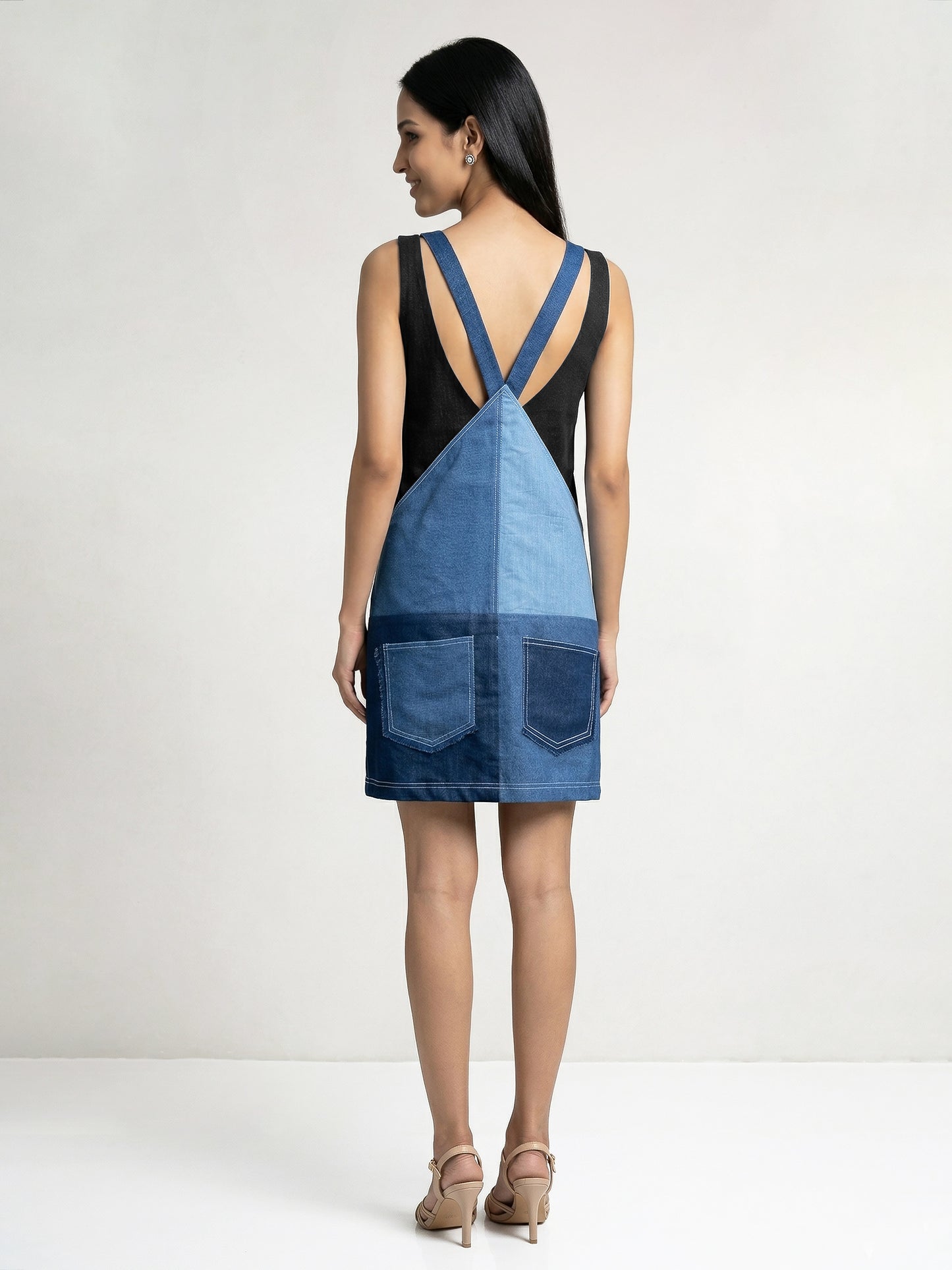 Colourblock Blue Denim Concept Short Dress