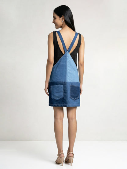 Colourblock Blue Denim Concept Short Dress