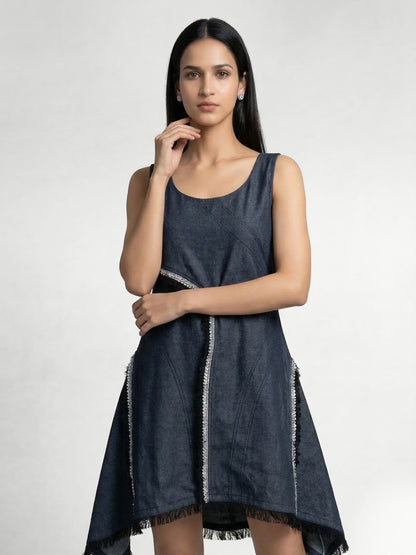 Grey Denim Embellished Concept Short Dress